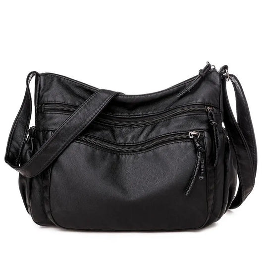 Vintage Women Shoulder Bag Soft Leather Crossbody Bag Multi-pocket Purse