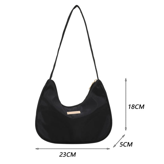 Vintage Women Shoulder Bag Solid Crescent Underarm Bags Ladies Nylon Small Purse