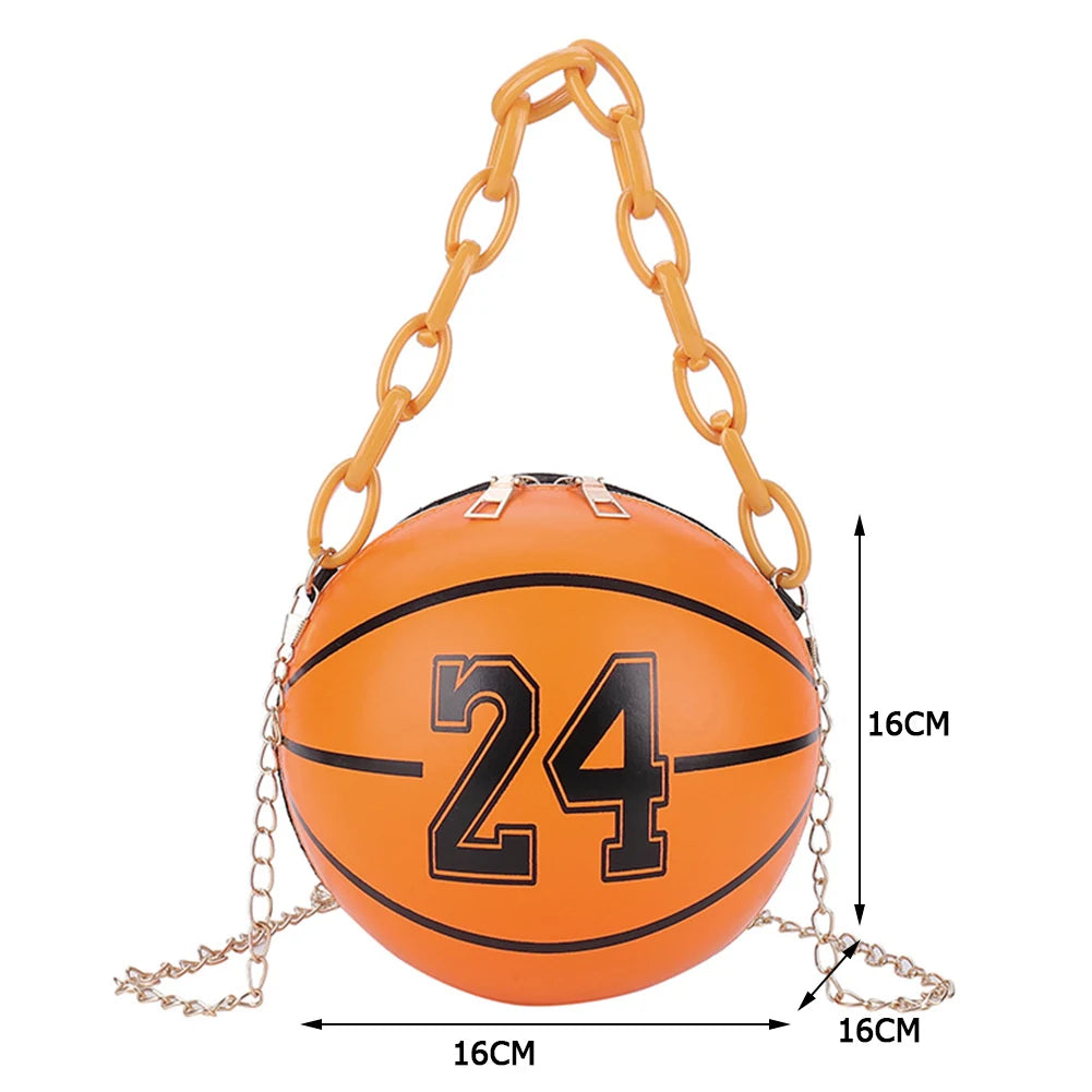 Vintage Women Shoulder Bag Digital Printing PU Ball Single Chain Crossbody