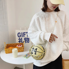 Vintage Women Shoulder Bag Digital Printing PU Ball Single Chain Crossbody