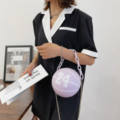 Vintage Women Shoulder Bag Digital Printing PU Ball Single Chain Crossbody