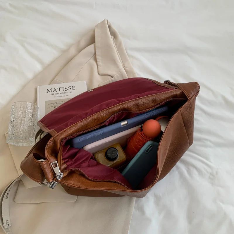 Vintage Women Shoulder Bags PU Leather Messenger Bag High Capacity