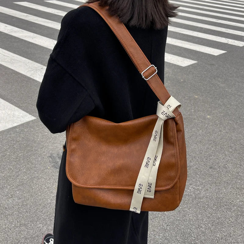 Vintage Women Shoulder Bags PU Leather Messenger Bag High Capacity