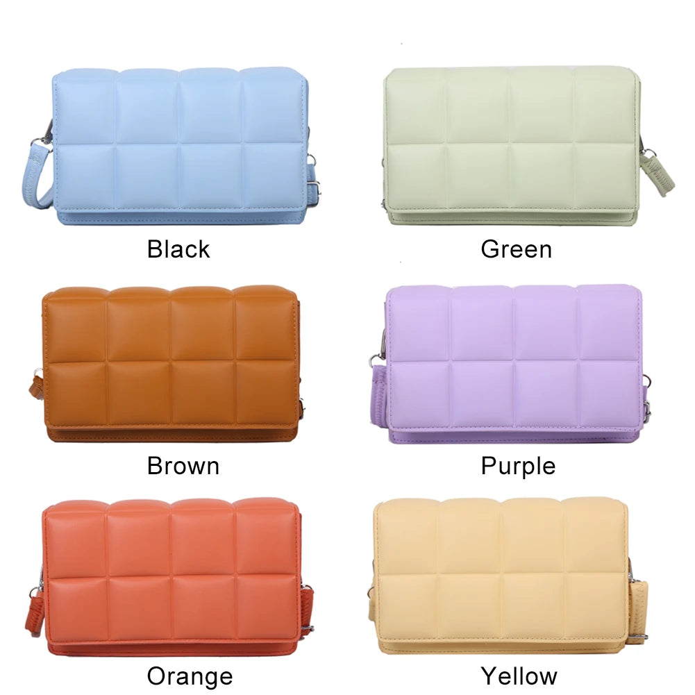 Vintage Soft Leather Handbag Checker Pattern Shoulder Bag