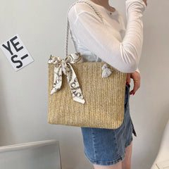 Vintage Woven Silk Scarf Shoulder Tote Bag