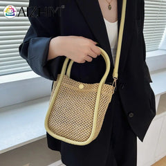 Vintage Women Top-Handle Bags Solid Underarm Bags Beach Woven
