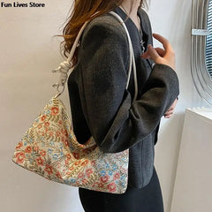 Vintage Flower Embroidery Totes Shoulder Purse for Evening Party Wedding