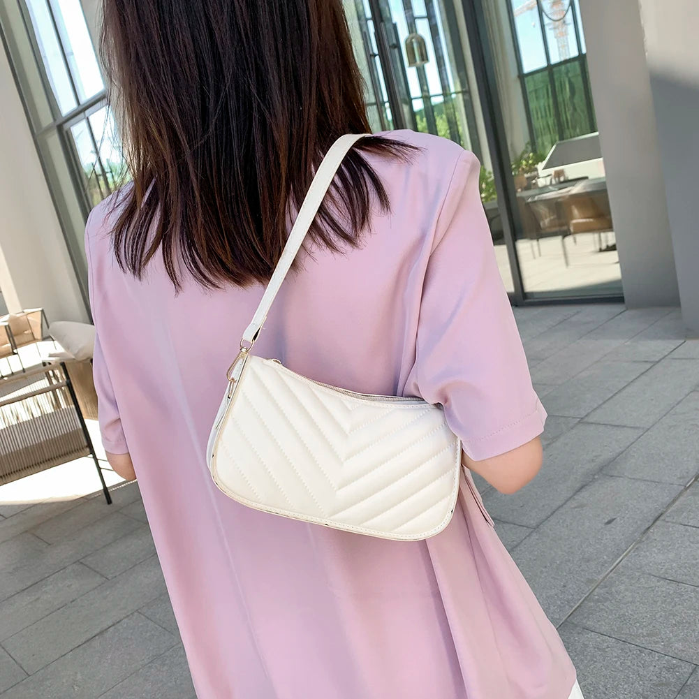 Vintage Women Weave Pattern Shoulder Underarm Bag Casual Ladies PU Leather Purse