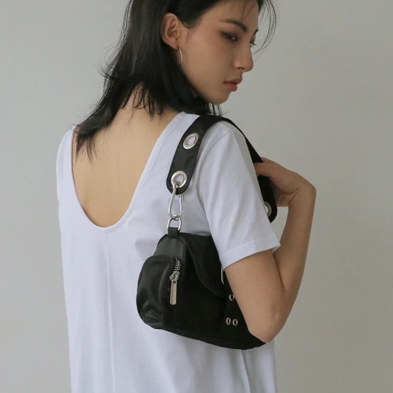 Vintage Nylon Axillary Small Shoulder Bag Ladies Handbag