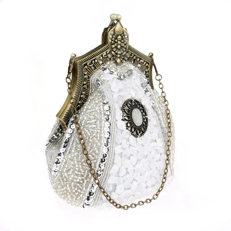 Vintage Beading Stone Clutches Handbag Evening Party Bags Crystal Bling
