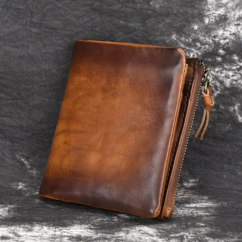 Vintage Cowhand Double Zipper Men's Purse Leather
