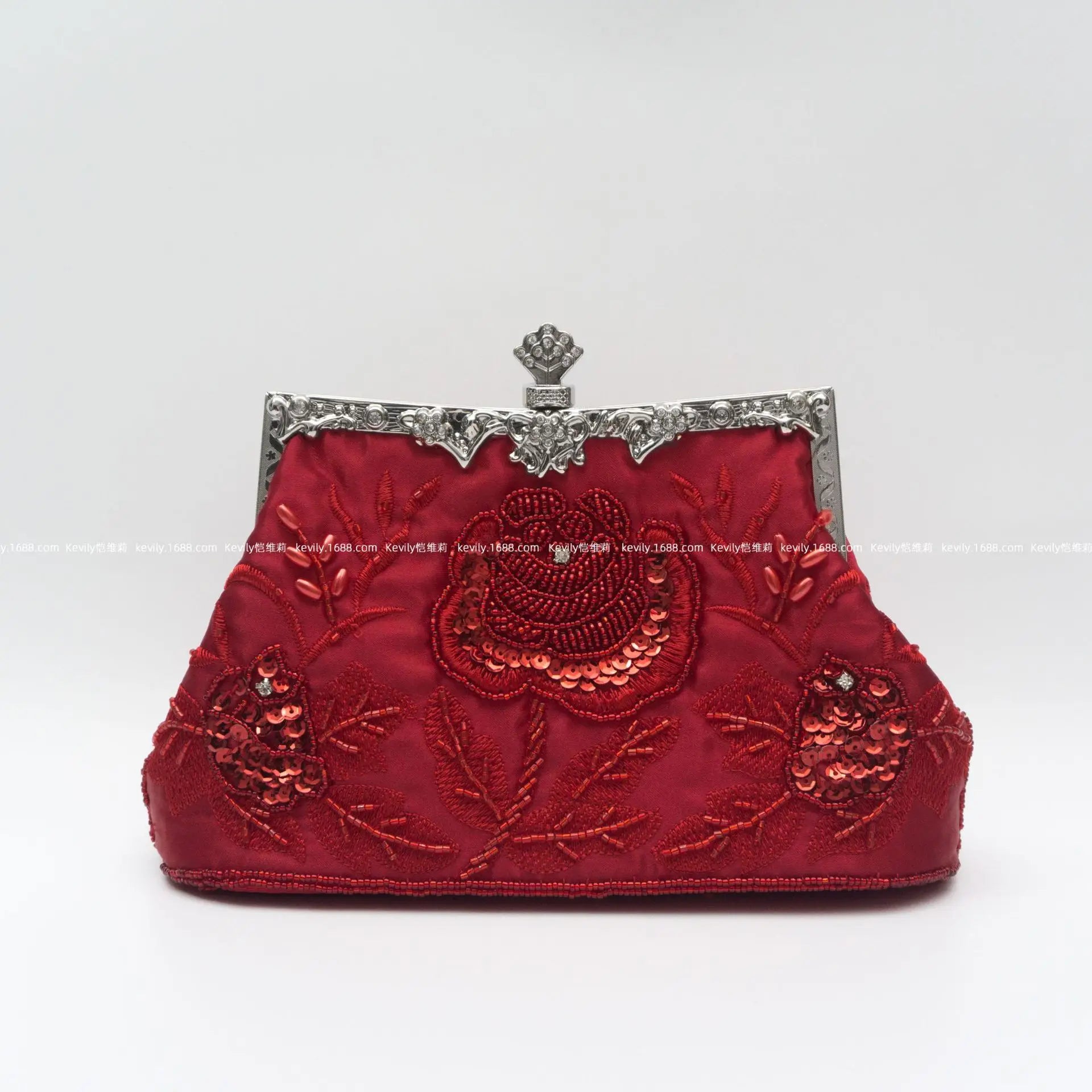 Vintage Beaded Evening Bag Metal Handle Top-Handle Bag