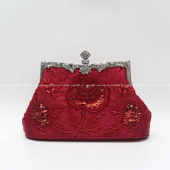 Vintage Beaded Evening Bag Metal Handle Top-Handle Bag