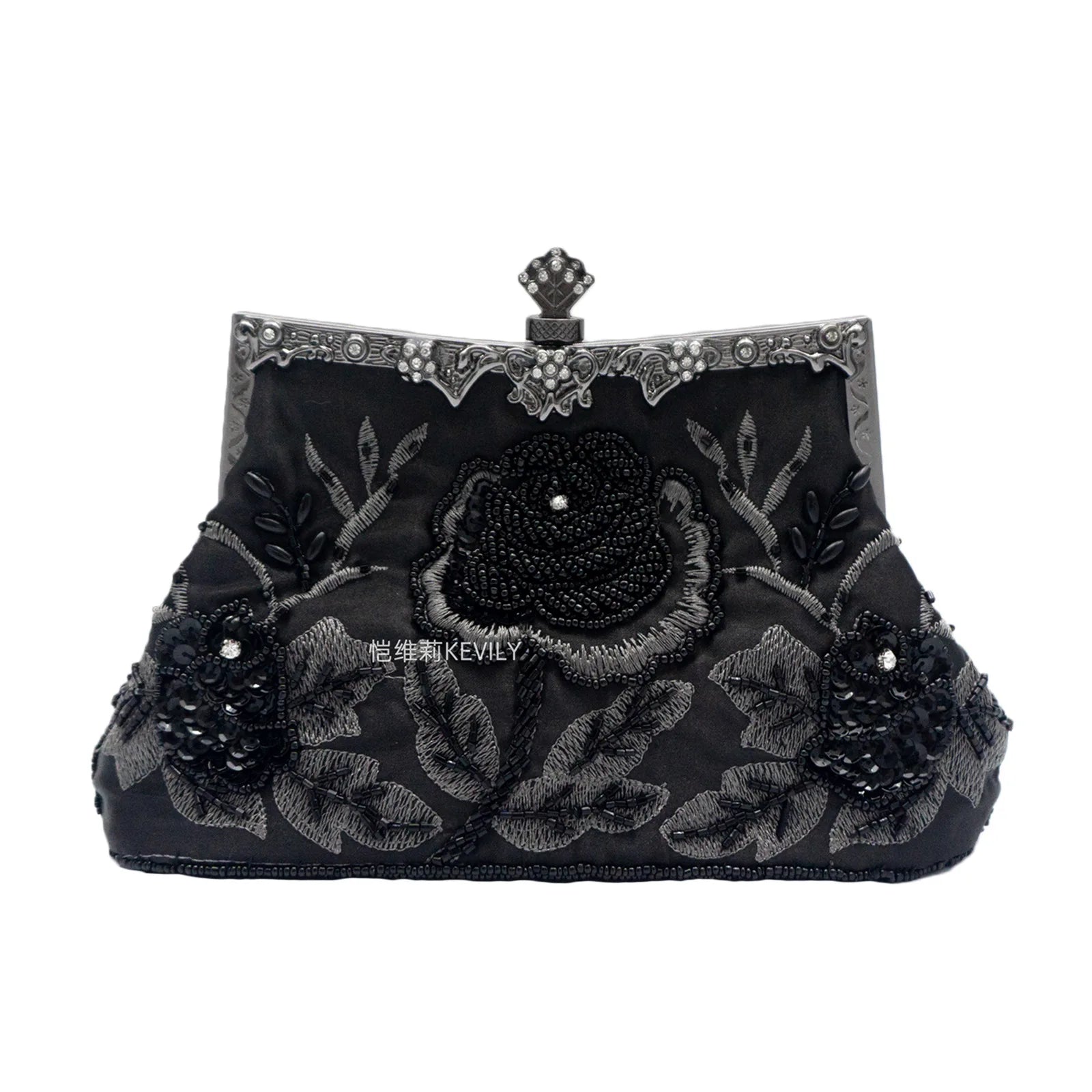 Vintage Beaded Evening Bag Metal Handle Top-Handle Bag