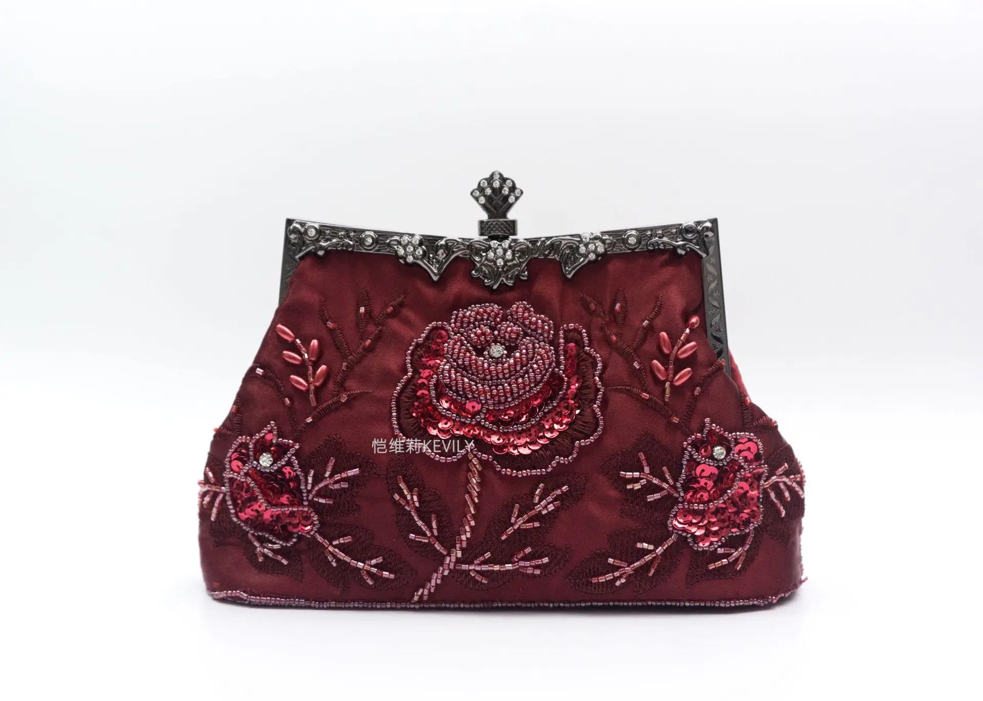 Vintage Beaded Evening Bag Metal Handle Top-Handle Bag