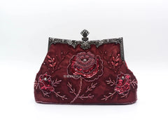 Vintage Beaded Evening Bag Metal Handle Top-Handle Bag
