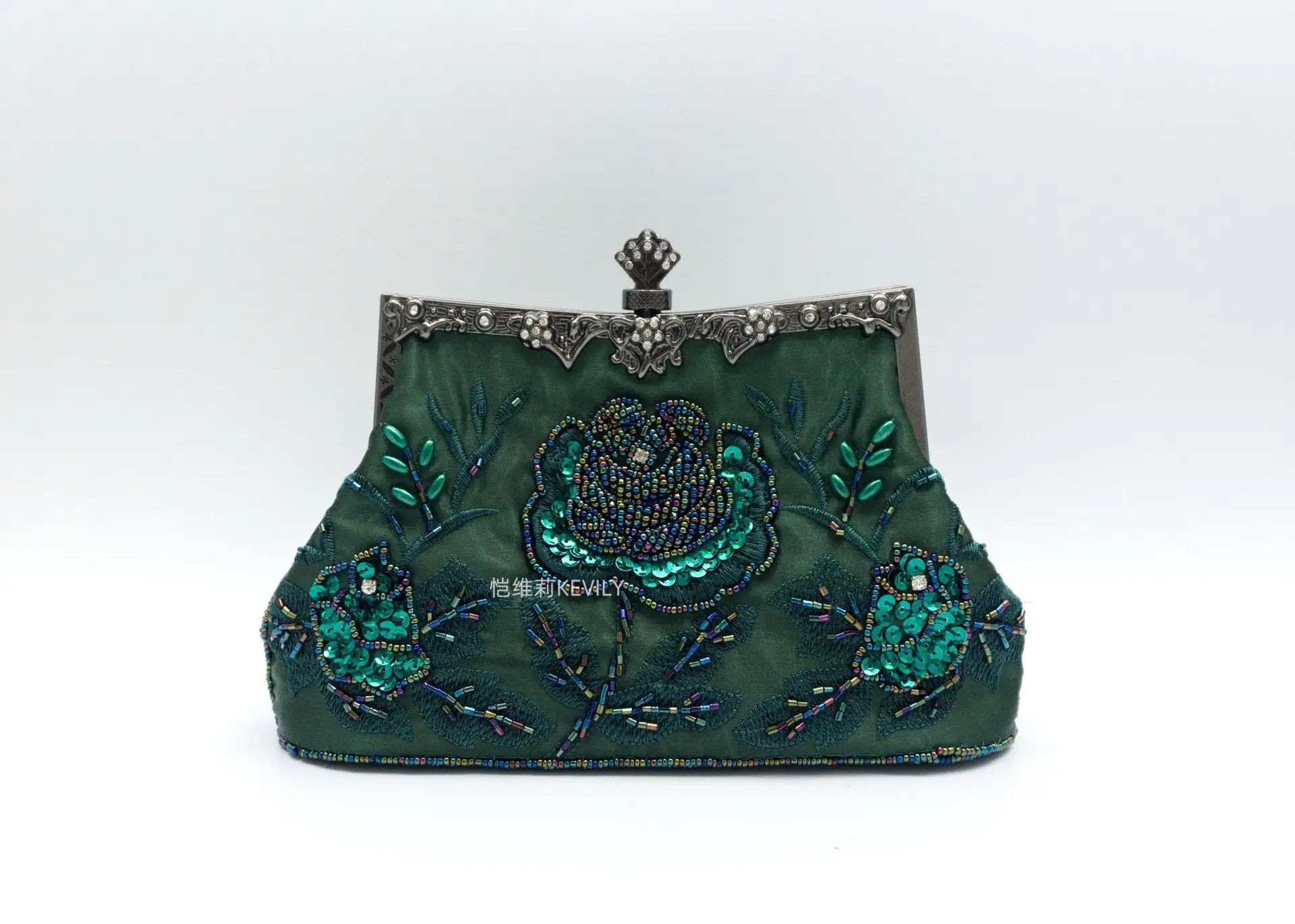 Vintage Beaded Evening Bag Metal Handle Top-Handle Bag