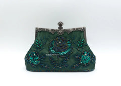 Vintage Beaded Evening Bag Metal Handle Top-Handle Bag