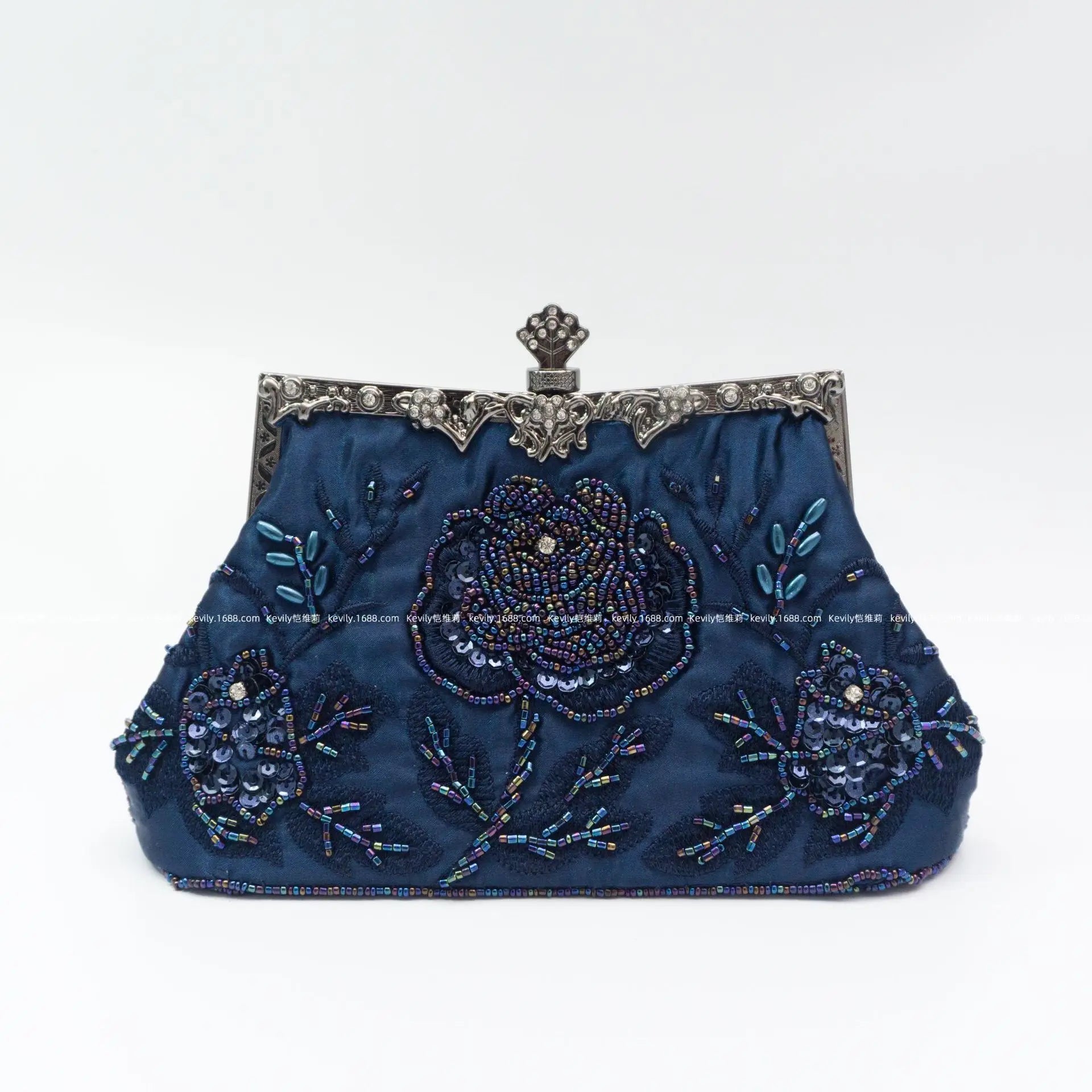 Vintage Beaded Evening Bag Metal Handle Top-Handle Bag
