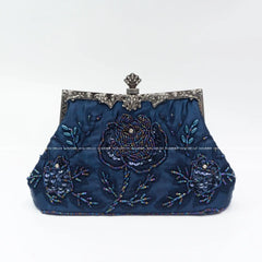 Vintage Beaded Evening Bag Metal Handle Top-Handle Bag