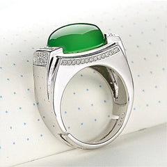 Vintage Emerald Agate Green Jade Gemstones Diamonds Rings for Men Silver Jewelry