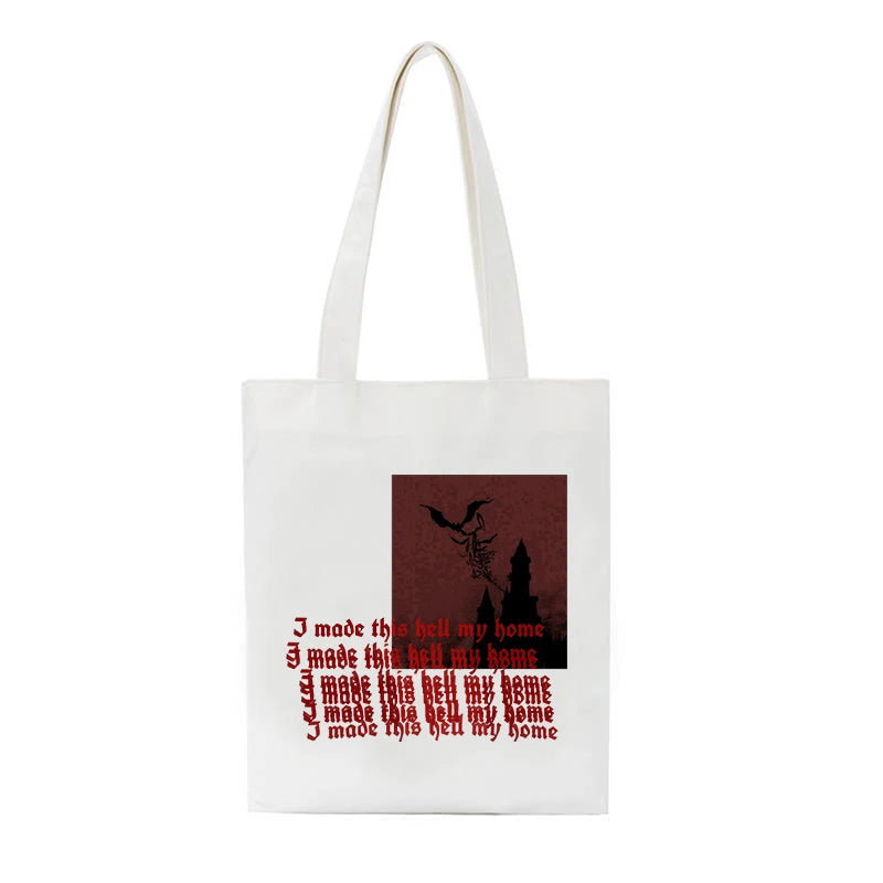Vintage Letter Print Gothic Canvas Shoulder Bag