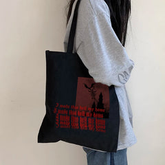 Vintage Letter Print Gothic Canvas Shoulder Bag
