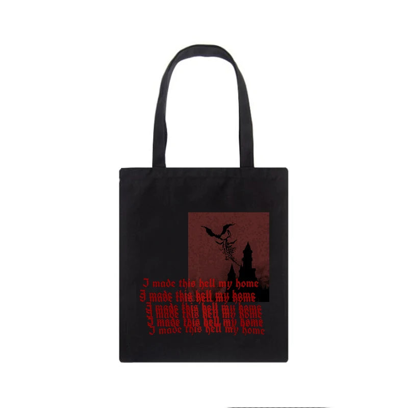 Vintage Letter Print Gothic Canvas Shoulder Bag