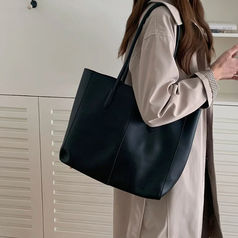 Vintage Women Big Totes PU Leather Handbag Large Capacity Shoulder Bag