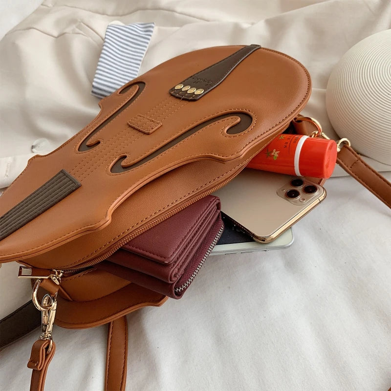 Violin Shape PU Leather Backpack School Handbag Travel Daypack for Teenager Girl