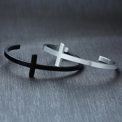 Stainless Steel Cross Cuff Bangle Bracelet 4MM Wide