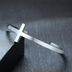 Stainless Steel Cross Cuff Bangle Bracelet 4MM Wide