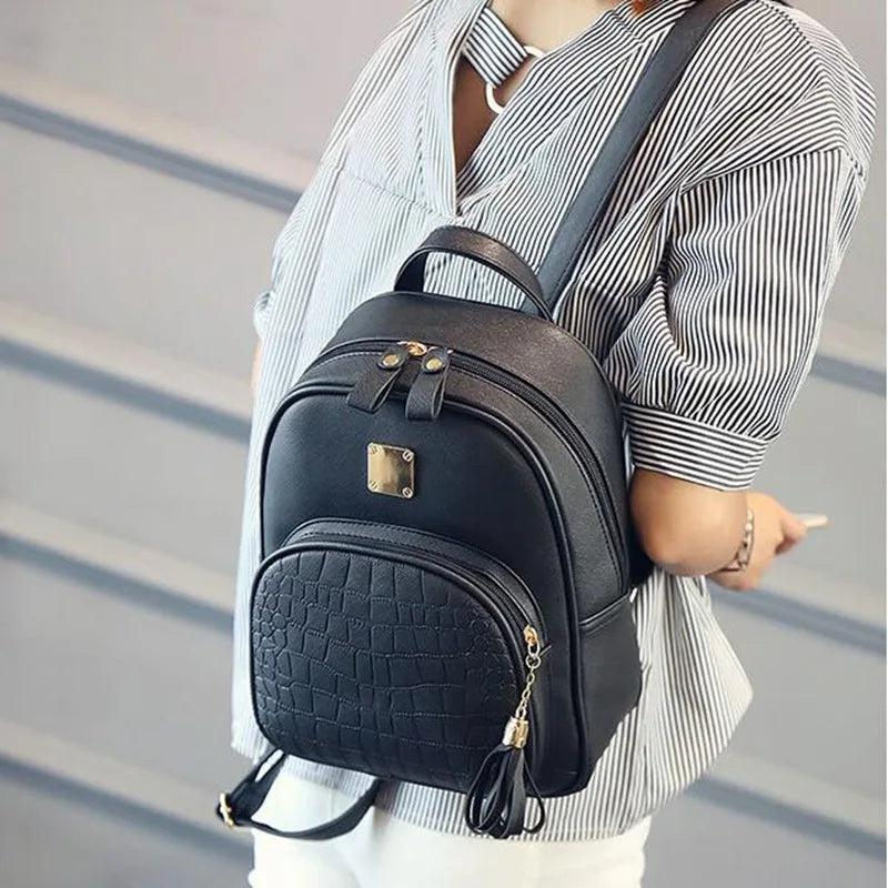 Sequined Leather School Backpack for Teen Girls