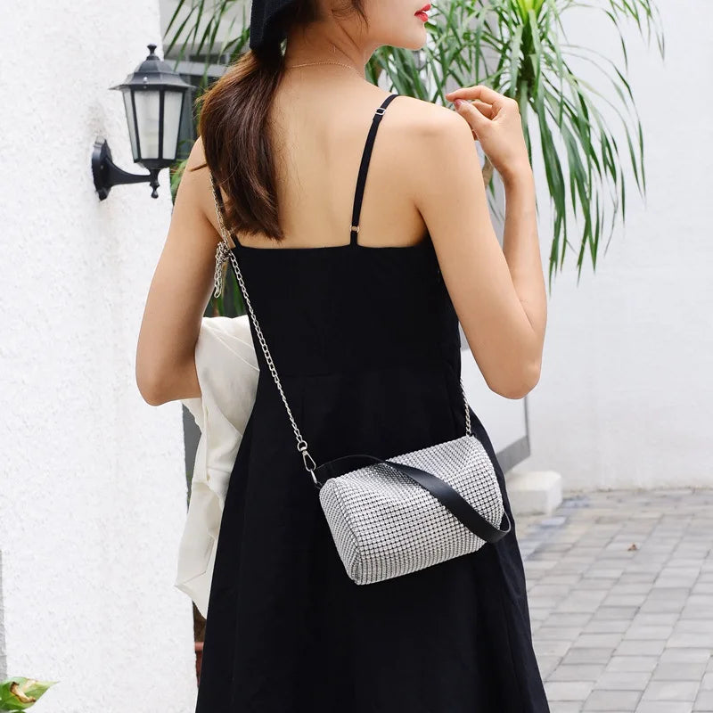 Autumn Rhinestone Women's Bucket Bag Light Diamond Handbags Chain Messenger Bag
