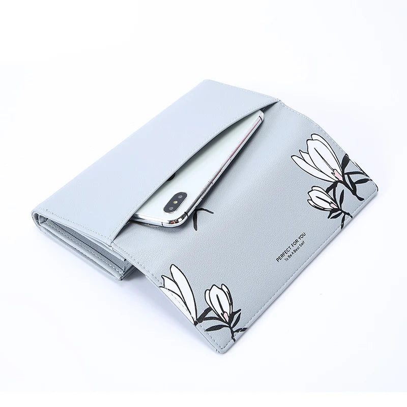WEICHEN Flower Print Long Wallet Women PU Leather Female Wallets