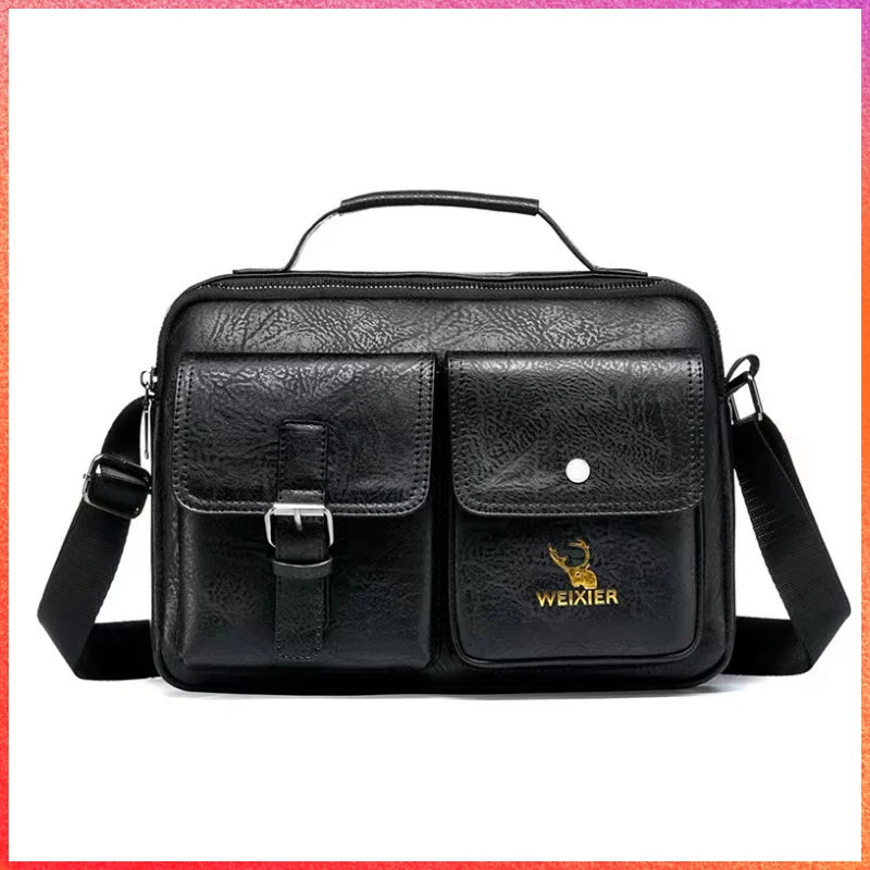WEIXIER Coffee PU Leather Men Crossbody Bag Shoulder Bags