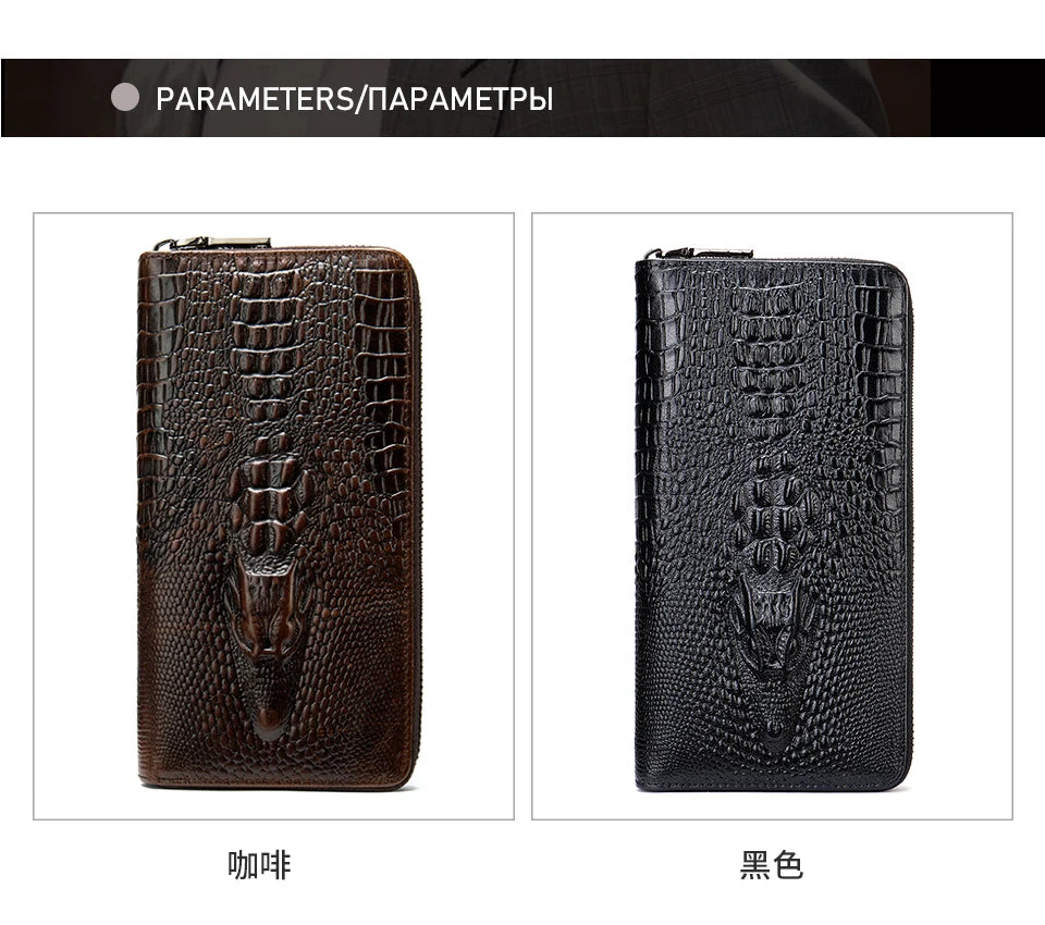 Men's Crocodile Pattern Leather Clutch Bag for Money and Cards