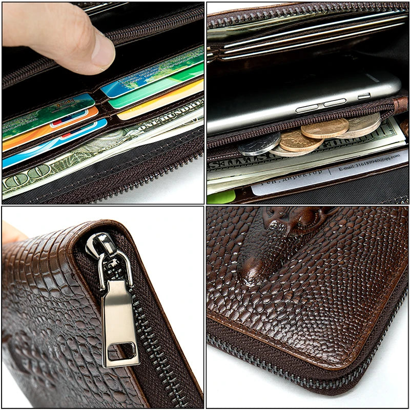 Men's Crocodile Pattern Leather Clutch Bag for Money and Cards