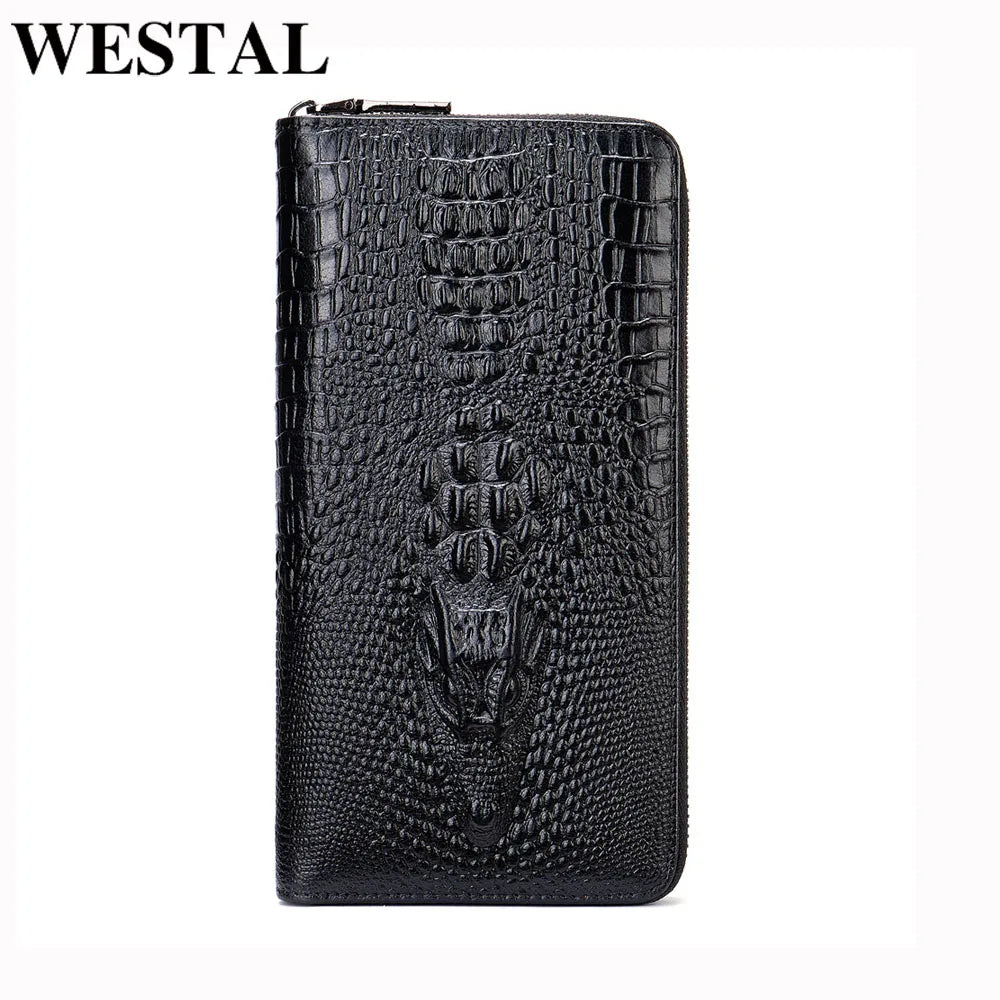 Men's Crocodile Pattern Leather Clutch Bag for Money and Cards