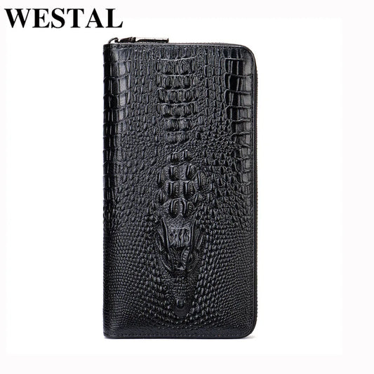 Men's Crocodile Pattern Leather Clutch Bag for Money and Cards