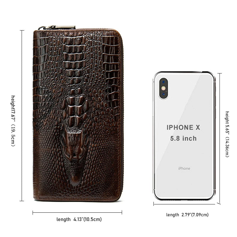 Men's Crocodile Pattern Leather Clutch Bag for Money and Cards