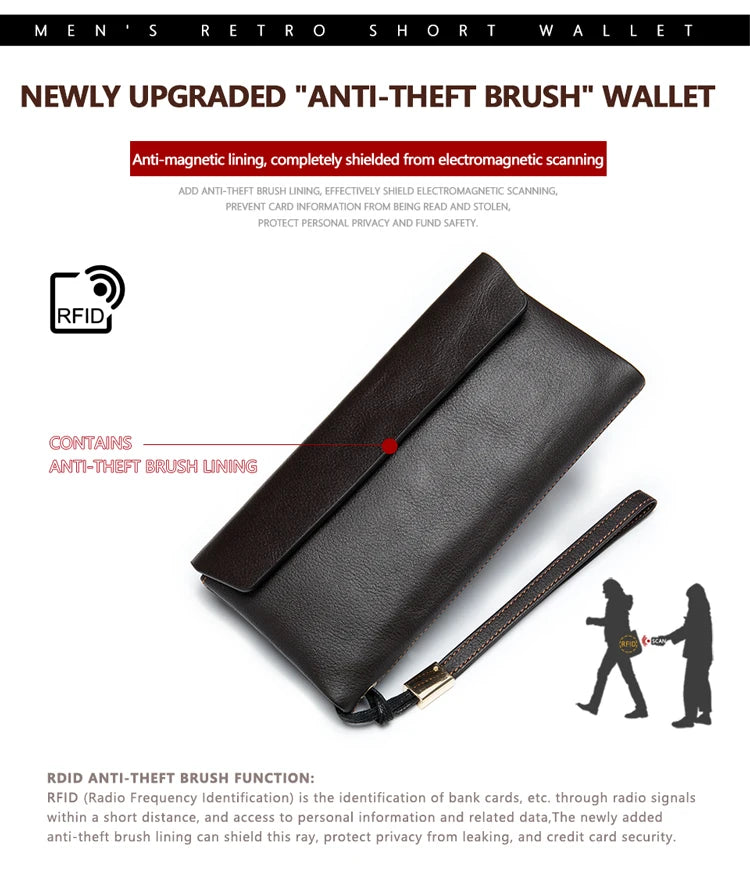 Men's Long Leather Zip Wallet Clutch Phone Money Bag
