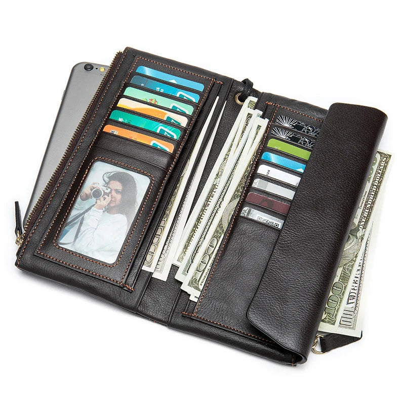 Men's Long Leather Zip Wallet Clutch Phone Money Bag