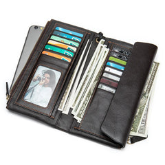 Men's Long Leather Zip Wallet Clutch Phone Money Bag