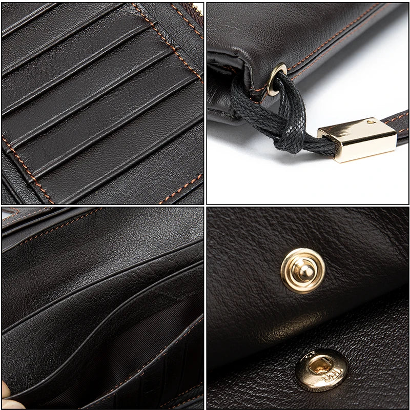 Men's Long Leather Zip Wallet Clutch Phone Money Bag