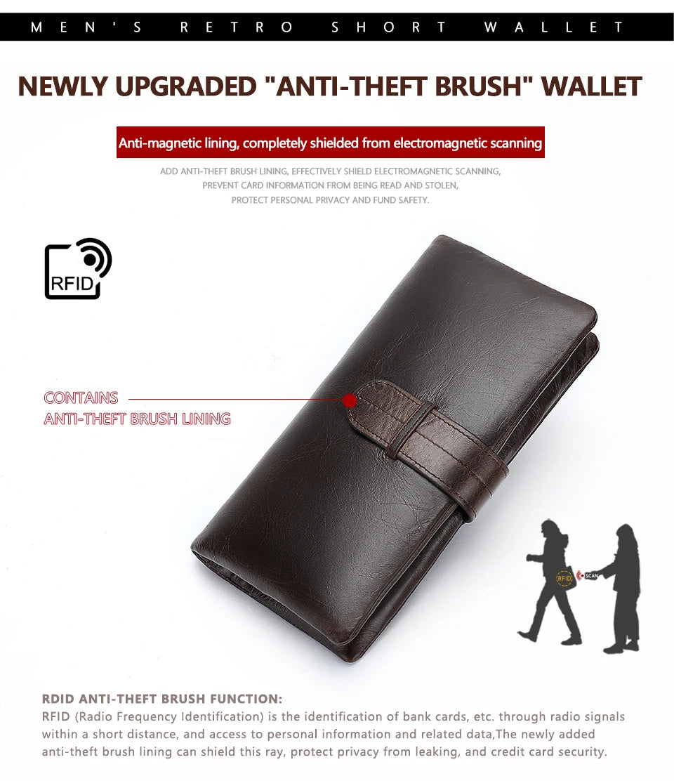 Men's Leather Zipper Wallet Business Money Bag 6018