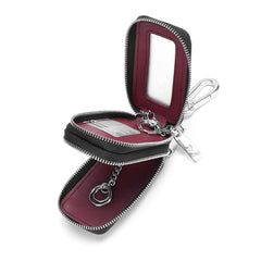 Carbon Fiber Textured Leather Key Holder Double Zipper Keychain Wallet