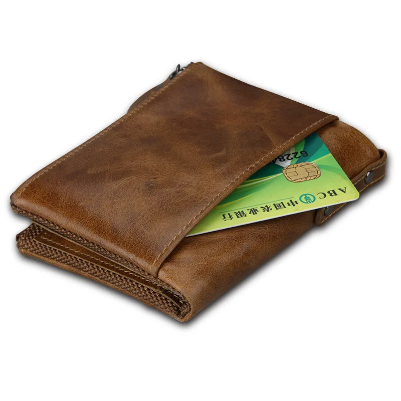 Crazy Horse Leather Short Wallet Anti RFID High Capacity Mens Wallet