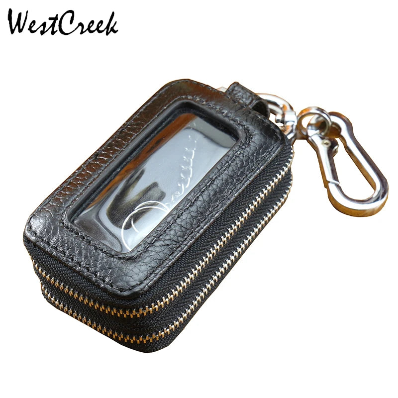 Double Zipper Leather Car Key Wallets Key Holder Keychain