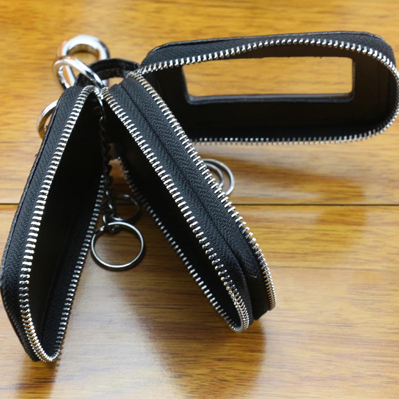Double Zipper Leather Car Key Wallets Key Holder Keychain